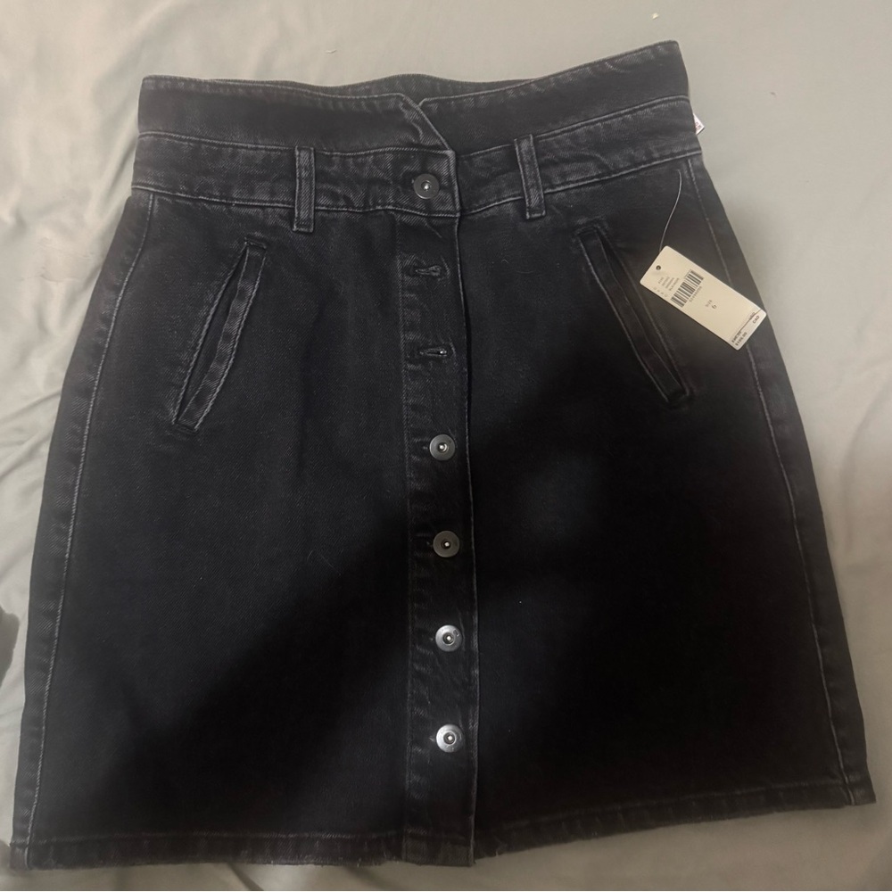 Anthropologie Charcoal Button-Down Mini Skirt
